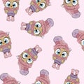 Owl cute pattern background. funny baby texture animal